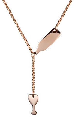 CYWQ Wine Bottle Cup Pendant Necklace Wine Pouring Pendant Set Y Necklace Jewellery Gift for Lovers Friends (Claret)