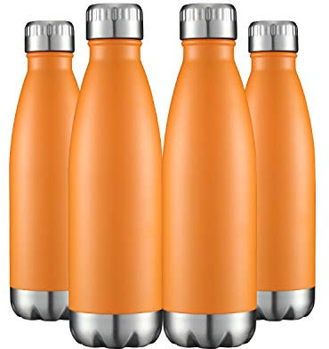 HASLE OUTFITTERS 17oz Stainless Steel Water Bottles Bulk, Vacuum Insulated Water Bottles Double Walled Powder Coated Reusable Metal Sports Water Bottles Keep Drinks Hot and Cold, Orange, 4Packs