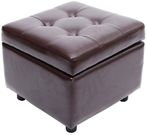 LEITING Luxury Faux Leather Storage Ottoman Toy Box Chair Seat Stool Upholstered Footstool Footrest Cube Pouffe Square For Living Room Bedroom (Brown)