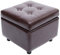 LEITING Luxury Faux Leather Storage Ottoman Toy Box Chair Seat Stool Upholstered Footstool Footrest Cube Pouffe Square For Living Room Bedroom (Brown)