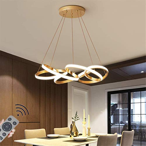 Esszimmer Hängelampe LED Dimmbar Pendelleuchte Kreatives Golden Rundring Biegen Hängeleuchte Moderne Kronleuchter Küche Schlafzimmer Restaurant Pendellampe Mit Fernbedienung Deckenlampe,Ø65CM/78W