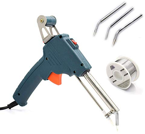 Soldering Iron Kit, 60W Thermostat Electric Solder Gun, Manual Solder Feed Welding Tool with Solder Wire and Tips, for Various Repaired - 5 Pcs (External Heat)