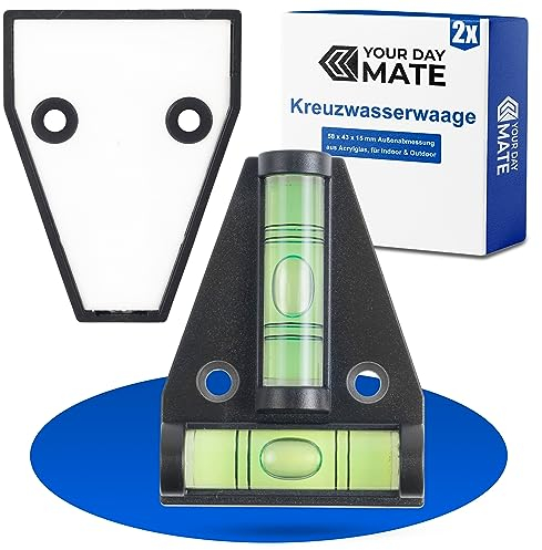 T-Wasserwaage ohne Magnet, 2 Stück, in Schwarz, Kreuzwasserwaage mit zwei Libellen, Kreuzwaage Wohnmobil, Pyramidenwaage für Wohnwagen, Zwei-Weg Wasserwaage, 2D Wasserwaage, Kreuzlibelle Camping
