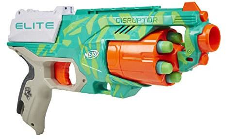 Nerf Elite Disruptor Dynamic Green Dart Blaster, 6-Dart Rotierende Trommel, 6 Nerf Elite Darts, Slam Fire, Kinder Outdoor Spielzeug für 8 Jahre alte Jungen & Mädchen (Amazon Exclusive)