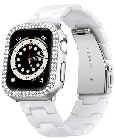 BINLUN Compatible with Apple Watch Straps 40mm 41mm 44mm 45mm with Protective Case Resin Band Compatible with iWatch Series 9/8/7/SE2/SE/6/5/4 for Women Ladies, 41mm, Off White