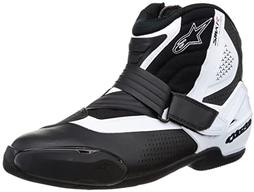 Alpinestars SMX-1 R V2 - Stivali da moto ventilati, struttura leggera in microfibra, flusso d'aria migliorato, presa superiore (50, nero/bianco), Nero/Bianco, 48 EU