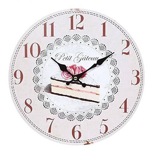 linoows Wanduhr mit Rosentorte, Kaffeehaus Uhr, Konditor Uhr mit Torte und Rosen Ø 28 cm