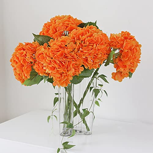 DUYONE 3PCS 56 cm Realistische künstliche Hortensie Große Real Touch Blumen Künstliche Blumen Trockene Blumen Hochzeit Weihnachten Büro Familie Party Wohnzimmer Tischdekoration (Orange)