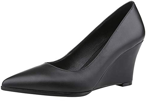 Jamron Femmes Cuir Véritable Bout Pointu 8CM Talon Compensé Escarpin Bureau Talons Hauts Noir SN02411 EU37.5