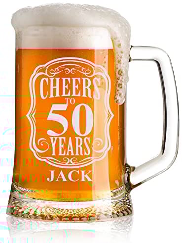 ukgiftstoreonline Cheers to 50 Years Birthday Gift Personalised Engraved Glass Beer Tankard