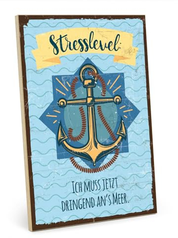 TypeStoff Holzschild mit Spruch – Meer – im Vintage-Look mit Zitat als Geschenk und Dekoration zum Thema Pause und Erholung - HS-01055