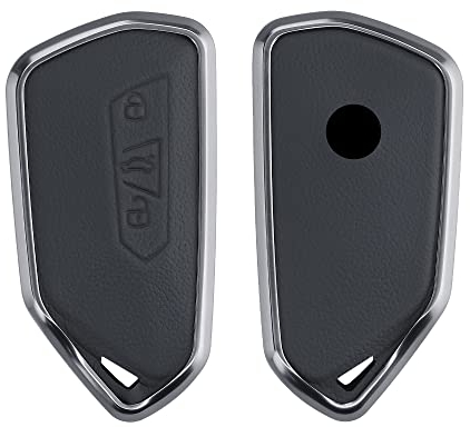 kwmobile Autoschlüssel Hülle kompatibel mit VW Golf 8 3-Tasten Autoschlüssel - Hardcover Metall Schutzhülle Dunkelgrau