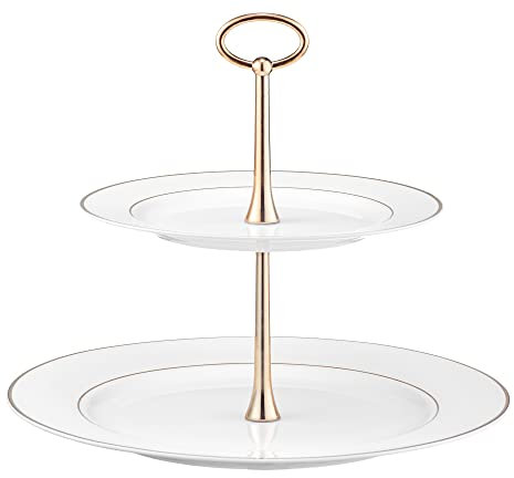 AMBITION Etagere 2 Etagen weiß gold Aura Gold ⌀27 cm aus Porzellan Edelstahl für Kuchen Muffins Obst rund