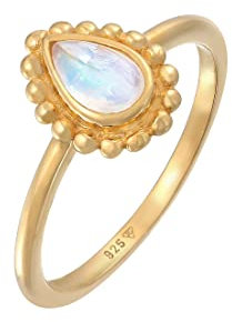 Elli Ring Damen Tropfen Kugeln mit Mondstein in 925 Sterling Silber