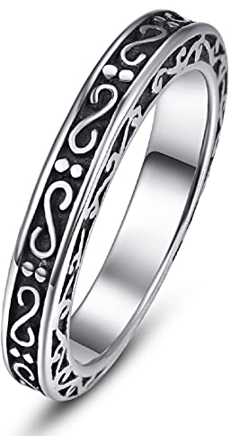 Cloyo Ring Herren Silber Vintage Ringe Edelstahl mit Blume Muster Verlobungsring für Männer Größe 65(20.7)