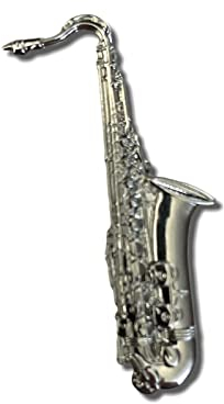 GBJUK 3D-Saxophon-Anstecknadel, Chrom, mit Schmetterlingsverschluss auf der Rückseite, Metall