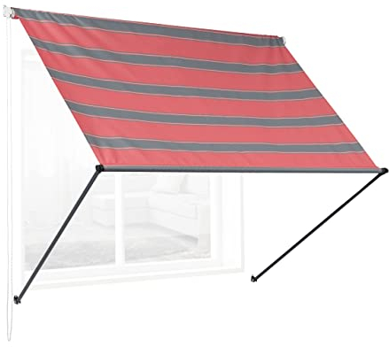 Relaxdays Fallarmmarkise, HxB: 120x150 cm, einziehbar, UV-Schutz, Polyester, Schattenspender Fenster & Balkon, grau/rot