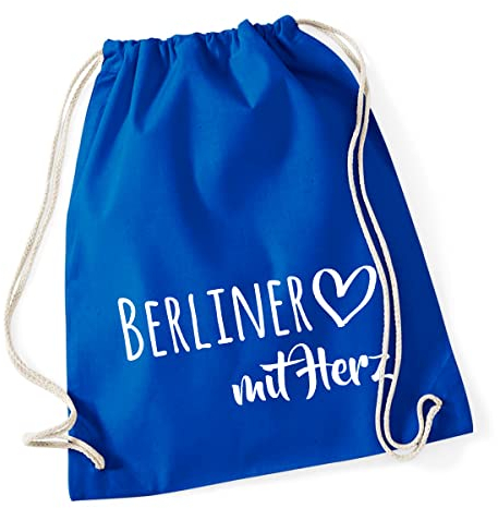 Huuraa Turnbeutel Berliner mit Herz 12 Liter Bright Royal Baumwolle Rucksack Geschenkidee