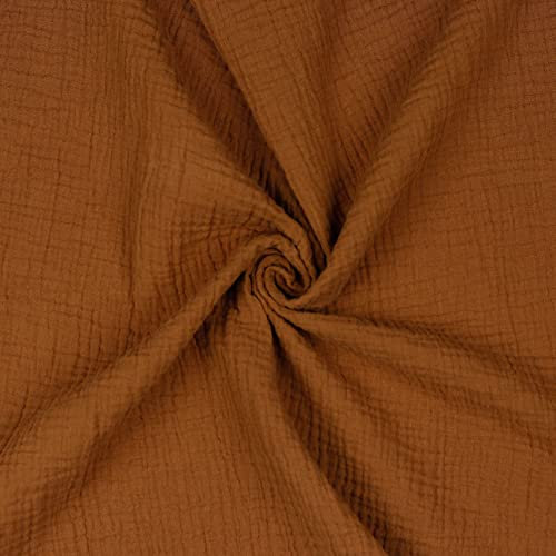 VmG-Store Musselin Double Gauze 61 Farben Meterware Stoff Tex 100 Uni (50 x 135cm) (047 I Cognac)