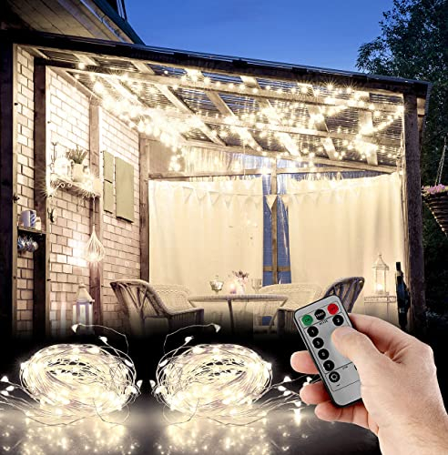 Lunartec LEDvorhang: 2er-Set Outdoor-Lichtervorhänge, 300 LEDs, Fernbedienung, 3x3 m, weiß (LED Lichtervorhang mit Timer, Lichtervorhang innen warmweiß, Fernbedienungen)