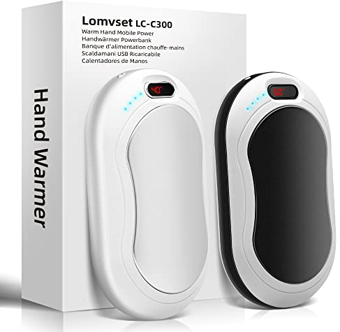 Lomvset Handwärmer Elektrisch 2er Set 10000 mAh, Handwärmer Taschenwärmer Wiederverwendbar Gadget mit Digitalanzeige, Handwärmer USB Powerbank Wintergeschenk für Damen Kinder(Schwarze&Silber)