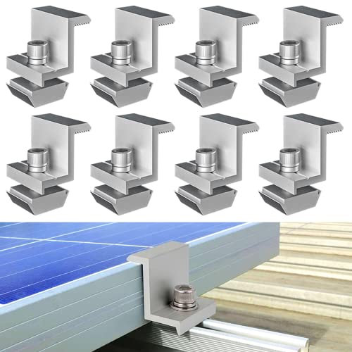 Udbrud 8 Pièces Supports de Panneau Solaire, 30mm Aluminium Fixation de Panneau Solaire, Support Montage Panneau Solaire en Z avec écrous et Vis, Bornes d'extrémité de Rail Solaire pour Toiture, Mural