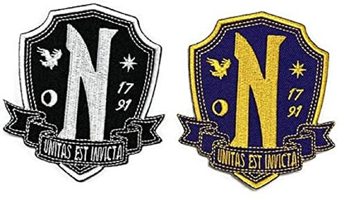 Nevermore Academy Patches Wednesday Halloween Costume Iron On Patch Gold White Color (White Only)