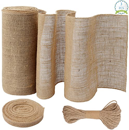 Ticeed 3PCS Chemin de Table Jute 30cm x 10m + Rouleau Toile de Jute pour Décoration Table de Mariage Baptême Fête Anniversaire