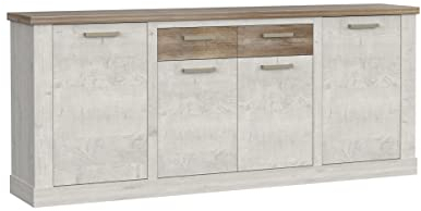 möbelando Sideboard Duro aus Holzwerkstoff in Pinia Weiss kombiniert mit Eiche Antik mit 2 Schubladen und 4 Türen. Abmessungen (BxHxT) 212,9x90,3x41,3 cm