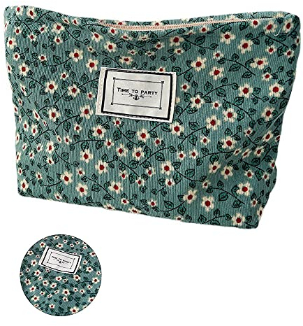 Wohlstand Trousse de Maquillage en Velours Côtelé, Trousse de Toilette en Corde, Trousse de Toilette Voyage Trousse de Maquillage à Carreaux pour Le Sac de Rangement de Maquillage pour Dames