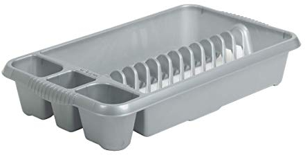 Silver Dish Drainer Kitchen Storage Organiser Medium Plastic Drying Rack for Dishes, Small Utensils, Cups and Glasses Space-Saving Dish Rack For Home And Kitchen Countertop