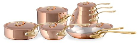 Mauviel M'200 B Batterie de Cuisine 14 Pièces Cuivre Poli & Inox Poignées Bronze 2mm Fabriqué en France