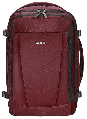 ECOHUB Easyjet Cabin Bag 45x36x20 Underseat Backpack Travel Rucksack 13 Pocket Hand Luggage Waterproof Recycled Carry On Bag for Women & Men 30L Red