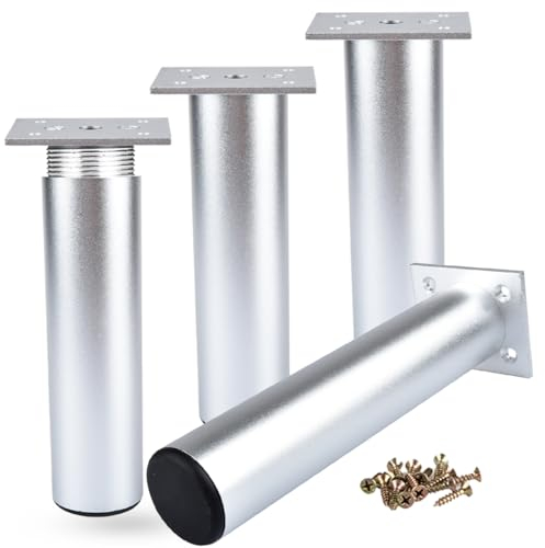 Btowin VCF Lot de 4 pieds de meubles ronds en alliage d'aluminium argenté de 5 cm pour table, armoire, cuisine, meuble TV, bureau
