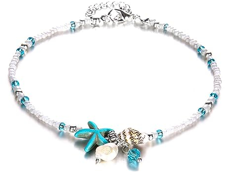 Vintage Muschel Knöchelarmband,Boho Seestern Fußkettchen Armband Weiße Perle Anhänger Kette Fußkettchen Weiße Samen Perle Fußkettchen Fußkette Schmuck Für Frauen Und Mädchen