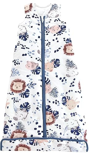 Chilsuessy Baby Ganzjahres Schlafsack, 2.5 Tog Schlafsack für Kleinkinder, Ärmellos Winter Babyschlafsack mit einstellbarer Länge, Natur Baumwolle, Zebra Löwe, 90cm/Baby Höhe 80-95cm