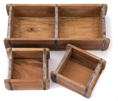 CREEDWOOD Holz ZIEGELFORMEN Set Bricks III | Mahagoni Holz, 3-teilig, 65 cm | Vintage Ziegelsteinform, Holz Kisten Set, Aufbewahrungskisten, Holzziegel, Deko Kiste