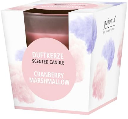 pajoma® Duftkerze, Cranberry Marshmallow - im satinierten Glas | 120g Wachsgewicht, Brenndauer: 25 Stunden, in edler Geschenkverpackung | Premium Qualität