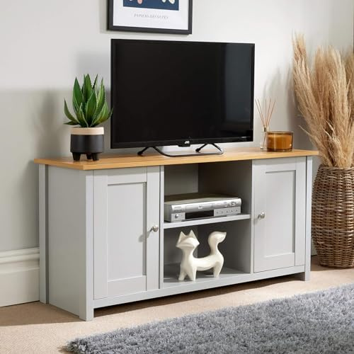 Home Source TV Stand Entertainment Unit, 2 Door Cupboard, Storage Media Shelf, Grey