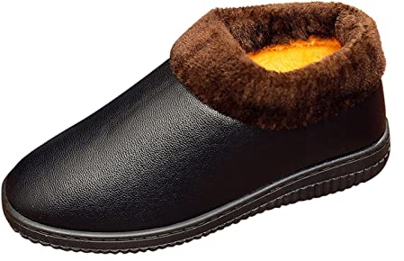 DUHGBNE Mode Winter Herren Schneeschuhe Flacher Boden rutschfest drinnen und draußen einfarbig warm bequem zum Hineinschlüpfen Langlaufski Set Herren Klassisch Mit Bindung Und Schuhe (Black, 43)