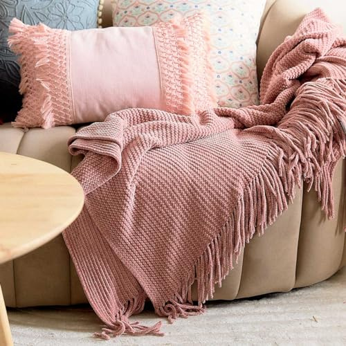 HOMLA Chenille Bettdecke - Decke Dekorativ Weich Angenehme Berührung - Chenille-Decke - Mit Schnüren Verziert - Aus Polyestermaterial - Wohndecke für Sofa Couch Bett - 130x170cm, Rot