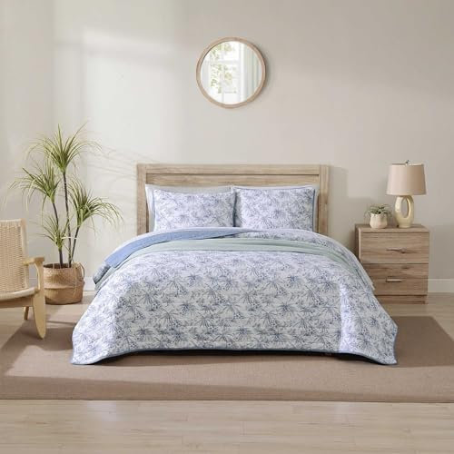 Tommy Bahama - Juego de edredón Queen, Ropa de Cama Reversible de algodón con Fundas a Juego, decoración del hogar Inspirada en la Costa (bolígrafo y Palma de Tinta, Azul Marino, Queen)