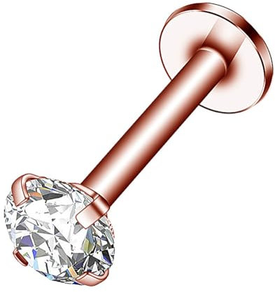 Decentraland 1PC 16G Rose Gold Studs CZ Labret Nose Tragus Cartilage Jewelry Made with Internally Threaded Surgical Steel Piercing Jewelry for Helix,Conch,Lip,Nose,Earring for Women