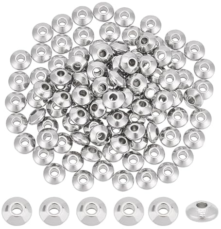 UNICRAFTALE 100 pièce Perles D'Espacement Acier Inoxydable 6mm Perles Rondes Plates Perles de Soucoupe Perles en Vrac Perles Rondes Perles Lisses Perles Métal pour Bracelets Fabrication de Bijoux