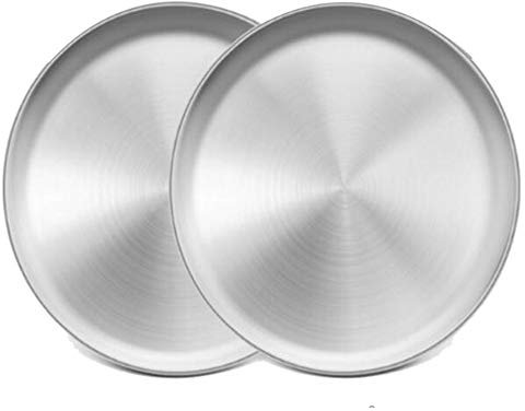 AMIUHOUN 2 piezas de 13,5 sartenes para pizza, acero inoxidable, molde para pizza, bandeja para hornear pizza de metal saludable para el horno
