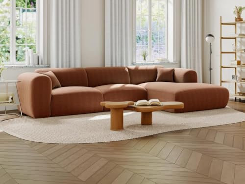 Vente-unique - Großes Ecksofa rechts aus Strukturiertem Stoff, Terrakotta POGNI de Maison Céphy