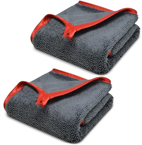 Towelogy Microfibre Shower Drying Cloths Streak Free, Super Absorbent Cleaning Cloth for Glass, Window, Kitchen, Car, Bathroom Drying Cloth | 2 Pack, Large 40x40cm (Red)