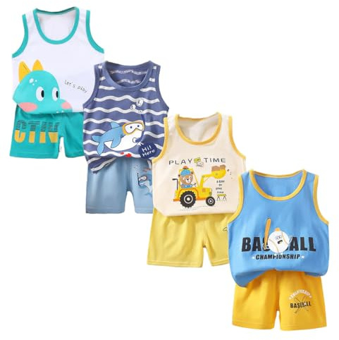 XM-Amigo 8-pack pojkar eller baby pojkar ärmlös t-shirt väst toppar shorts byxor kläder set, ålder (6 månader – 5 år)