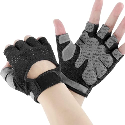 Esshogo Fitness Handschuhe, Trainingshandschuhe Herren und Damen rutschfest Sporthandschuhe für Gewichtheben Krafttraining, Handflächenschutz, Radfahren, Bewegung, S