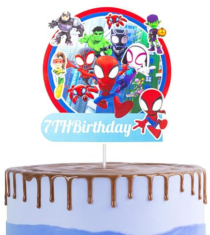 Spider-man Cake Topper 7th for Boys,Kids Birthday Cake Decorations,Superhero Cartoon Theme Cake Cupcake Topper Happy 7th Birthday Cake Toppers for Kids,Boy,Spider 7th Party Cake Decorations
